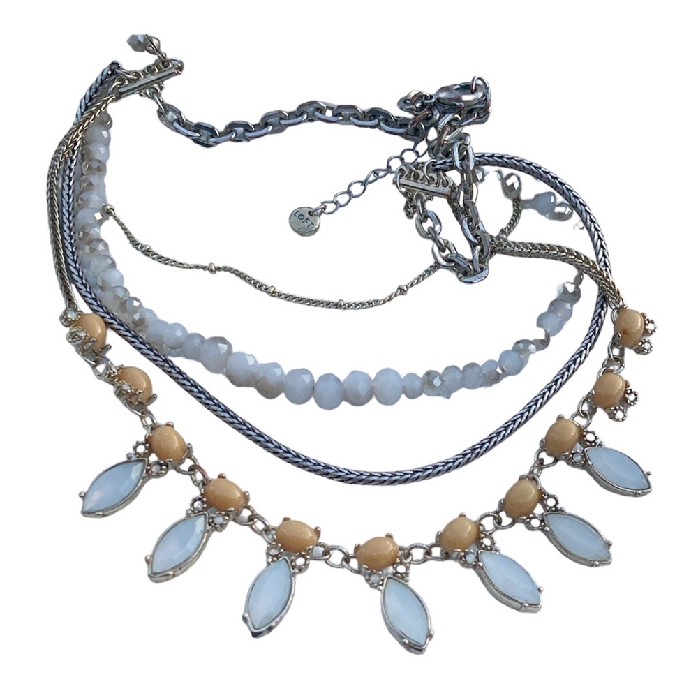 Ann Taylor “Loft” 4-Strand Gemstone Beaded Chain Multi-Strand Necklace